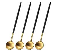 DEHOV 4 PCs 6.7 Inches Brush Gold Stainless Steel 304 Iced Tea Spoons with Black Handle,Long Handle Coffee Stirring Spoon,SS18/10 Matte Gold Black Handle Teaspoons