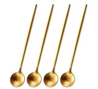 DEHOV Satin Gold 6.7 Inches Coffee Spoon,4 Pieces Stainless Steel 18/10 Tea Spoons Set,Solid Round Handle Coffee Stirring Spoon,Durable Dishwasher Safe Long Handle Ice Cream Spoons,Teaspoon