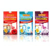 Dehumidifiers Hanging - Set of 3 Scented Moisture Absorbers (Rose, Lavender & Fresh Linen) - Prevents Damp, Mould & Mildew - Ideal for Cupboards, Wardrobes, Caravans & Home Use
