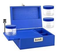 DEHVEN Large Bamboo Stash Box Decorative Box, Brush, 3 Jar, Storage Box, Box with Lock（Blue） A