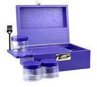 DEHVEN Large Bamboo Stash Box, Decorative Box, Brush, 3 Jar, Storage Box, Box with Lock (Purple, 9.8 x 7 x 5 inches)