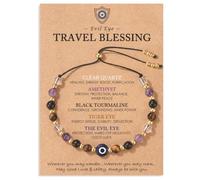 Dei tkeyts 2Pcs Evil Eye Bracelet with Meaning Card, Travel Blessing Beaded Bracelets, Evil Eye Protection Bracelet, Adjustable Tigers Eye Bracelets, Spiritual Guardian Gifts for Women, Men & Adult