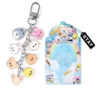 Dei tkeyts 2PCS SKZ Photocard Holder Keychain Set, Stray-K Themed ID Card Photo Card Holders with Key Ring & Pendant, Cute Kpop Fan Merchandise Gifts for Fans