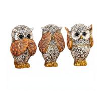 Dei tkeyts 3Pcs Golden Owl Figurines, See No Hear No Speak No Evil Ornaments for Living Room, Bookshelf & Office, Retro Animal Statue Decor, Crafted Owl Gifts for Friends, Colleagues and Bird Lovers