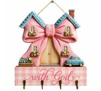Dei tkeyts Bow Key Holder for Wall, Dreamy Wooden Key Holder with 4 Hooks, Wood Bows Keys Rack, Fairy Tale Style Key Hooks Wall Mounted for Entryway, Hallway, Living Room & Home Decor