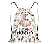Dei tkeyts Drawstring Bag with Horse Design, Waterproof Swimming Bags for Kids, Lightweight Draw String Bag, Large Capacity Gym Backpack for Swim, Gym, Sports & Travel