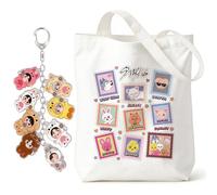 Dei tkeyts Stray-K Tote Bag & Keyring, Stray Merch for Fans, Durable and Foldable Shoulder Bags for Women, Stray Cartoon Animal Tote Bag for Shopping, Vacation, Work, Gym