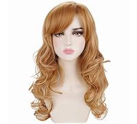 Deifor Long Curly Wavy Strawberry Blonde with Natural Reflections Synthetic Hair Wig with Bangs for Women Daily Cosplay Halloween