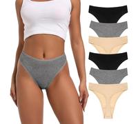 Deigecil 6-pack String Thong Women's High-waisted Belly Shaping Cotton Cotton Underwear Women, Soft Comfortable Sports Underpants Women, M