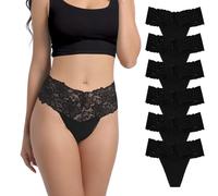 Deigecil High Waist Black Lace Thongs For Women Wide Gusset Underwear Plus Size Knickers High Rise Panties Cotton Thong For Women Size XXL Pack of 6