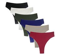 Deigecil Women's High Waist Cotton Thong Underwear, 6 Pack, Multicolored Dark1: Black, White, Army Green, Wine Red, Blue, Khaki, M
