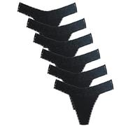 Deigecil Womens Thongs, T Back Soft Comfortable Black Knickers Lace Cotton Thong For Women Pack Of 6 Assorted Lace Pattern