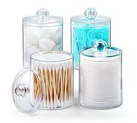 DeiGoods Cotton Pad Holder Makeup Organizer, 10 Oz, 4 Pack | Cotton Bud Holder, Bathroom Jars with Lid, Cotton Pad Dispenser