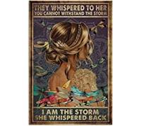 DEIHEI Retro Sign Tin Sign They Whispered to Her You Cannot Withstand The Storm I Am The Storm She Whispered Back Aluminum Sign Wall Decor Shed Garage Man Cave Kitchen 8 X 12 Inch