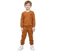 deiko Children's Boys Girls Unisex Clothing 100% Cotton Outfit Children's Clothing Set | 2-Piece Long Sleeve Top and Trousers with Pockets, brown, 3-4 Jahre