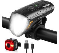 Deilin upgraded LED bicycle light set, up to 70 lux bicycle light, approved USB rechargeable bicycle light, IPX5 waterproof front light & rear light set