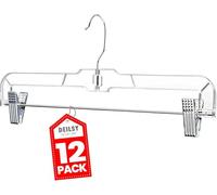 DEILSY™ Skirt Hanger Pants Hangers with Clips Hangers Shorts Hanger Clear Plastic Clothes Hangers with 2-Adjustable Clip Non-Slip Clothes Hangers Perfect for Pant, Pack of 12