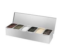 Deinungen 6 Part Stainless Steel Condiment Holder, 6 Compartment Spices Dispenser,46 * 15 * 9cm Pizza Topping Station with Flip,Organise Sauces, and Toppings