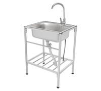 Deinungen Outdoor Garden Sink Free Standing,Single Bowl Utility Sink 60 * 45 * 15cm,with Storage Shelve Hot and Cold Tap for Restaurant, Bar, Laundry, Garage, Backyard