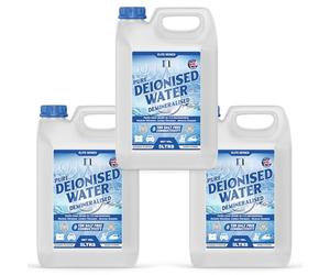 Deionised Water 15L - 3 x 5L of Deionised Water for Steam Irons, Car Batteries, Windscreen Fluid & Antifreeze - Demineralised Water, Reduces Limescale Deposits & Water Stains - For Lab Use (3, 5l)