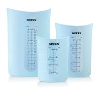 Deiss PRO 3 Piece Silicone Measuring Cup Set - Versatile & Durable, Easy-Pour Spout, Non-Stick for Easy Clean, Heat-Resistant - Squeeze & Pour Liquid Measuring Cups - Ideal for Baking, Cooking, Resin