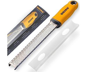 Deiss PRO Citrus Zester & Cheese Grater - Parmesan Cheese Lemon, Ginger, Garlic, Nutmeg, Chocolate, Vegetables, Fruits - Razor-Sharp Stainless Steel Blade, Wide, Dishwasher Safe