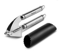 Deiss PRO Garlic Press and Silicone Garlic Peeler Set - Stainless Steel Garlic Mincer and FDA Silicone Garlic Peeler