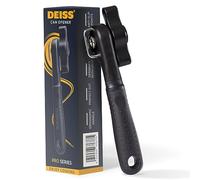 Deiss Pro Heavy Duty Can Opener Manual Smooth Edge, Handheld Can Opener with Soft Touch Handle, Rust Proof Safety Can Opener Oversized Handheld Easy Turn Knob, Best Large Lid Openers (Black)