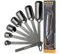 Deiss PRO Heavy Duty Stainless Steel Measuring Spoons for Cooking Spices Dry or Liquid Ingredients Fits in Spice Jar Adjustable Measuring Spoon Set of 7 Measuring with Leveler Measuring Spoons Set