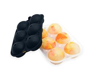 Deiss PRO Ice Ball Maker Mold & Plastic Funnel - 6 Perfect 2.5 Inch Ice Spheres in Flexible Silicone Tray - Plastic Funnel for Liquid Transfer - Dishwasher Safe