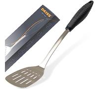 Deiss PRO Kitchen Grill Spatula Stainless Steel Heavy Duty Slotted Turner - 14.4" Metal Spatula for Cooking, Grilling Spatula, Easy Grip Handle, Slotted Design, Easy to Clean (Black)