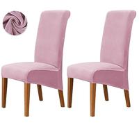 Deisy Dee Stretch XL/Oversized Extra Large Velvet Dining Room Chair Covers for Kitchen Dining，Removable Washable Chair Protectors Slipcovers (Pink, 2)