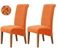 Deisy Dee Stretch XL/Oversized Extra Large Velvet Dining Room Chair Covers for Kitchen Dining，Removable Washable Chair Protectors Slipcovers (Orange, 2)