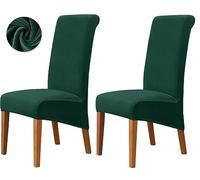 Deisy Dee Stretch XL/Oversized Extra Large Velvet Dining Room Chair Covers for Kitchen Dining，Removable Washable Chair Protectors Slipcovers (Kelly, 2)