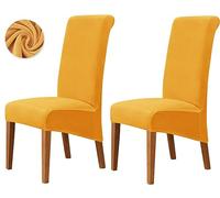 Deisy Dee Stretch XL/Oversized Extra Large Velvet Dining Room Chair Covers for Kitchen Dining，Removable Washable Chair Protectors Slipcovers (Golden Yellow, 2)