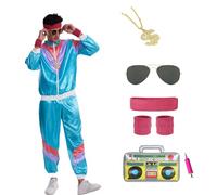 DEIUOG 80 90s Fancy Dress Stag Do Outfit 80s Shell Suit Costume Halloween Costumes with Accessories 90 80s Dress up Costume for Men Women Hip Hop Disco Retro Tracksuit Adult Jacket