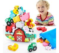 DejaNard Wooden Farm Animals - Sensory Toys for 3-6 Year Olds, Montessori Toddler Toys for Boys & Girls, Easter Gifts for Kids