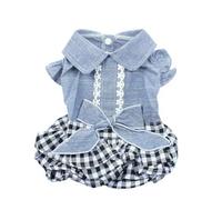 DEJIKOKU Dog Clothes New Denim Cat Dress T-shirt Jean Plaid Princess Pet Puppy Skirt Spring Summer Apparel-blue-xl