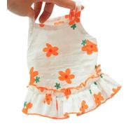 DEJIKOKU Dog Clothes Small Dress Girl Female Princess Dresses Puppy Doggie Vest Skirt With Ruffle Floral Printed Sleeveless Shirt Birthday Costume-orange-m
