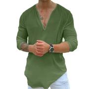 DEJIKOKU Mens T Shirts Summer Men T-Shirt Three-Quarter Sleeves V-Neck Casual Shirt Loose Fit Sweat Absorption Top Streetwear-Army Green-XL