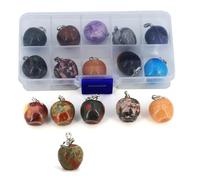 DEJIN 10pcs/Box Random Natural Raw Stone Set Crystal Carved Skull Round Beads Chakra Heart Shape Apple Pendant Gift, Apple Pendants