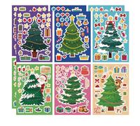 DEJIN 12 PCS Christmas Tree Stickers DIY Kids Stickers, Make Your Own Party Favor Bag Sticker, Suitable for Birthday Party Supplies Party Bag Fillers Boys Girls Gift Sticker