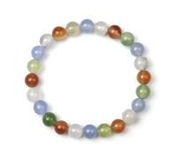 DEJIN 1pc 8mm Mixed Natural Agate Round Stretchable Bracelet For Women,Or A Gift For Friend
