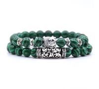 DEJIN 2-Piece Buddha Beads Bracelet Set, 8mm Peacock & Tiger Eye Stone Wristband 19.5cm Length For Men & Women