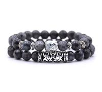 DEJIN 2-Piece Buddha Beads Bracelet Set, 8mm Peacock & Tiger Eye Stone Wristband 19.5cm Length For Men & Women