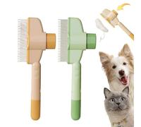 DEJIN 2PCS Cat Grooming Brush - Non-slip Stainless Steel Pet Tool, Self-Cleaning De-Fluffing Massage Brush for Cats and Dogs, Perfect for Short, Long, and Curly Hair with Flea Removal Function