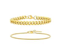 DEJIN 2pcs Men's Chain Bracelets,Stainless Steel Silver Gold Black Color Twist Rope Chain Wristband,Cuban Link Chains Gift,F-1,23cm