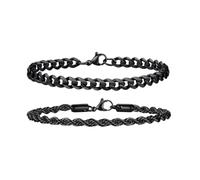 DEJIN 2pcs Men's Chain Bracelets,Stainless Steel Silver Gold Black Color Twist Rope Chain Wristband,Cuban Link Chains Gift,C-1,21cm