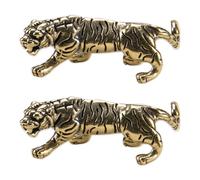 DEJIN 2Pcs Vintage Brass Tiger King Figurine Antique Copper Zodiac Animal Statue Mini Metal Dashboard Home Office Decor Accents Desk Ornaments