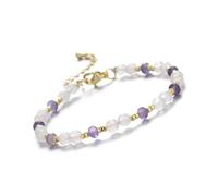 DEJIN 4MM Natural Stone Moonstone Rose Quartz Carnelian Rhodonite And Amethyst Beads Bracelet For Women